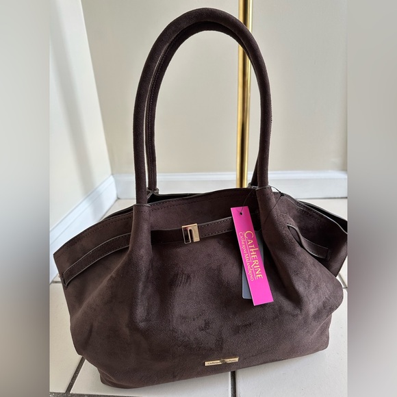 NWT Catherine Melandrino Brown Faux Suede Bag - Picture 3 of 11